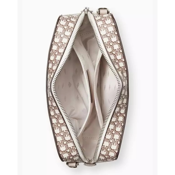 KATE SPADE // ltd ed tan cream link print saffiano zip top crossbody camera bag - Picture 7 of 11